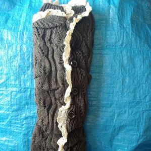 Dark Grey Lace Lined, Side Button Leg Warmers